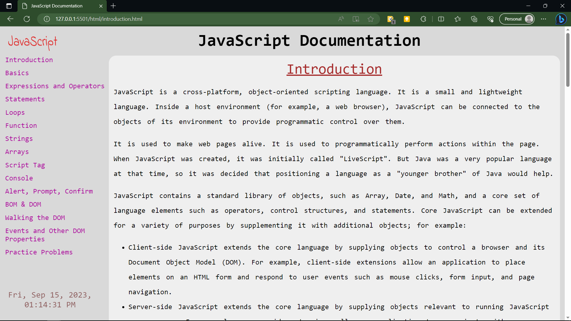 documentation page